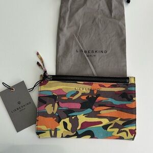 Liebeskind Berlin Multicolor Leather Suede Camouflage Zip Pouch Makeup Bag